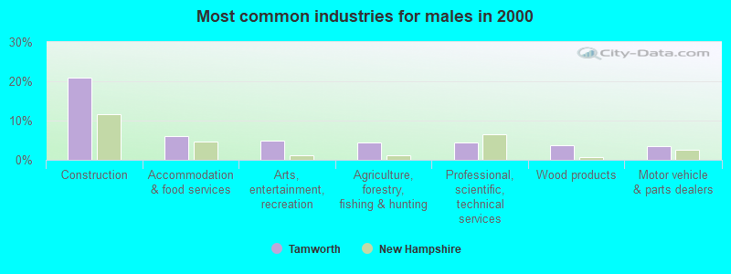 Most common industries for males in 2000