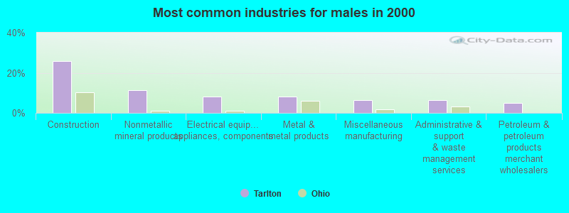 Most common industries for males in 2000