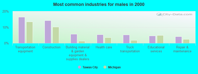 Most common industries for males in 2000