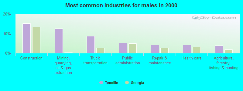 Most common industries for males in 2000