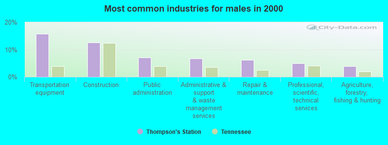 Most common industries for males in 2000