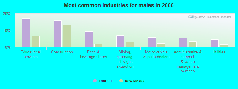 Most common industries for males in 2000