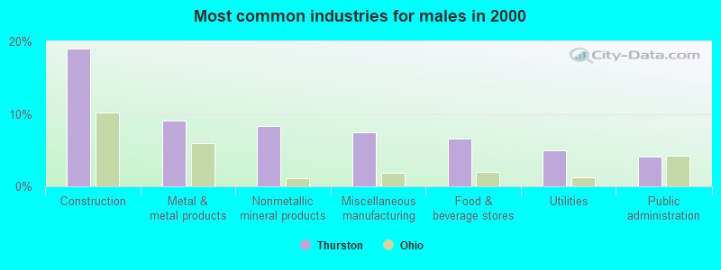 Most common industries for males in 2000