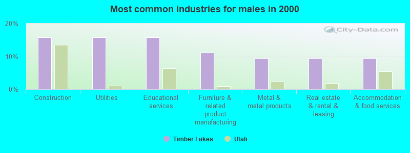 Most common industries for males in 2000