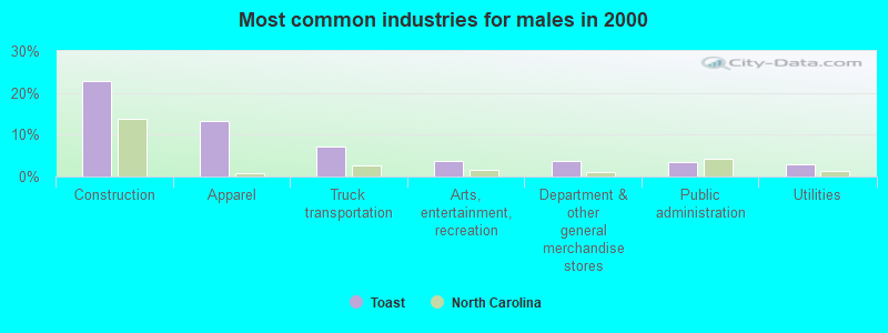 Most common industries for males in 2000