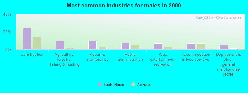 Most common industries for males in 2000