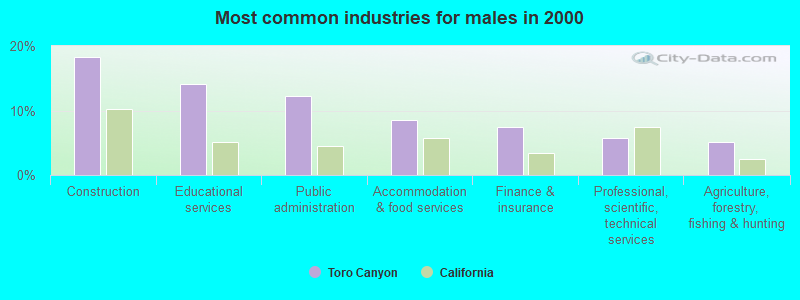 Most common industries for males 