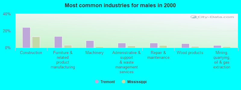 Most common industries for males in 2000