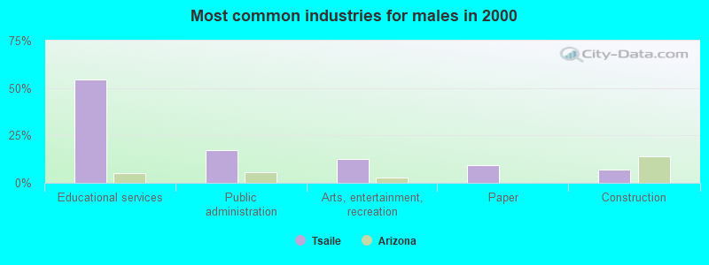 Most common industries for males in 2000