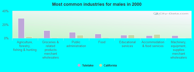 Most common industries for males in 2000