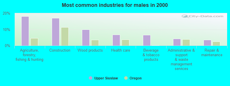 Most common industries for males in 2000