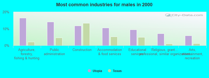 Most common industries for males in 2000