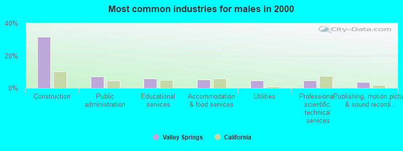 Most common industries for males in 2000