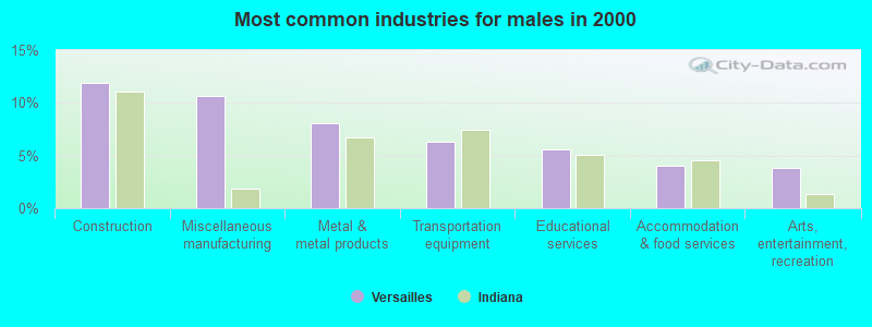 Most common industries for males in 2000