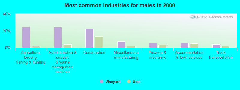 Most common industries for males in 2000