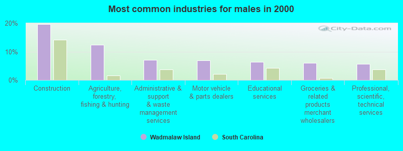 Most common industries for males in 2000