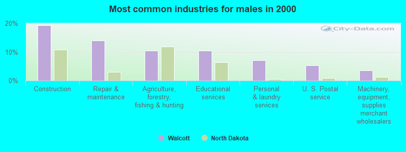 Most common industries for males in 2000