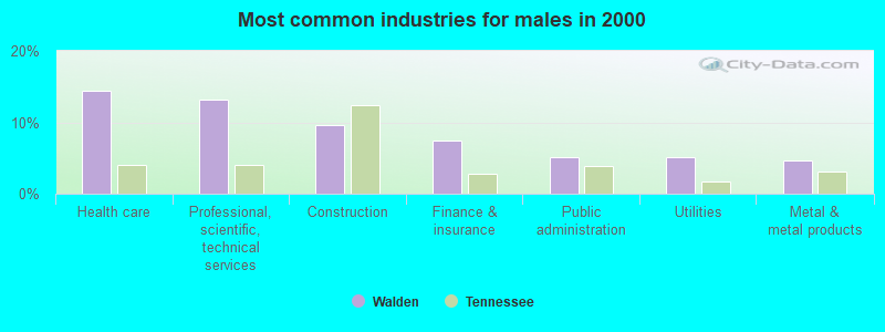 Most common industries for males in 2000