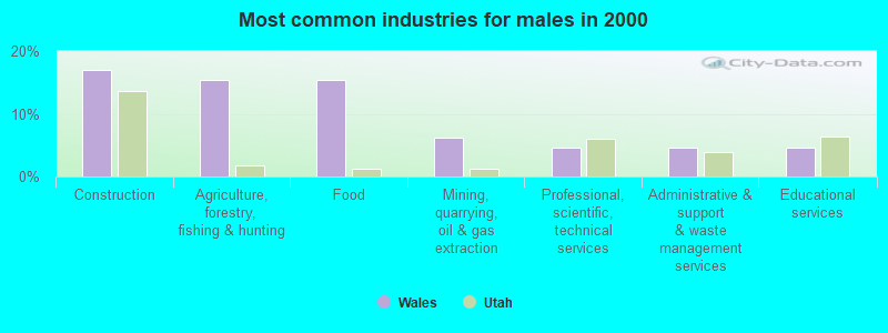 Most common industries for males in 2000