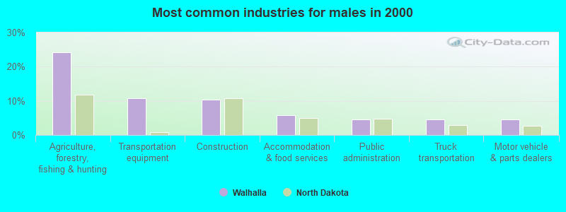 Most common industries for males in 2000