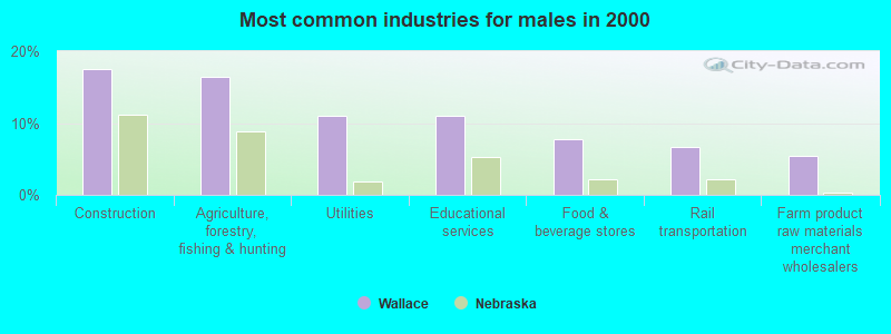 Most common industries for males in 2000