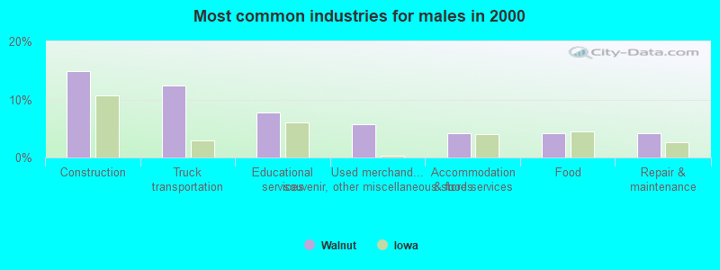 Most common industries for males in 2000