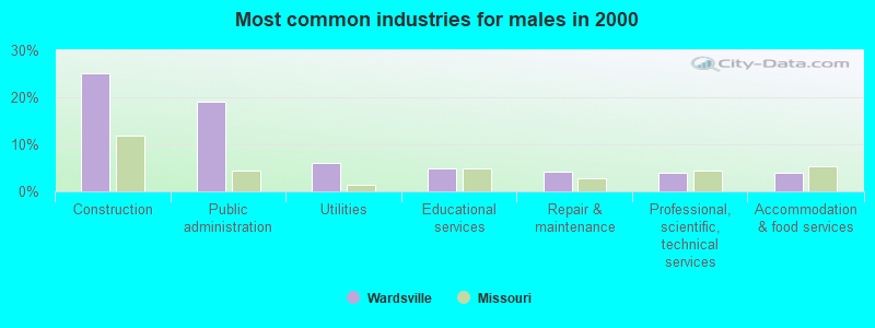 Most common industries for males in 2000