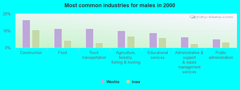 Most common industries for males in 2000