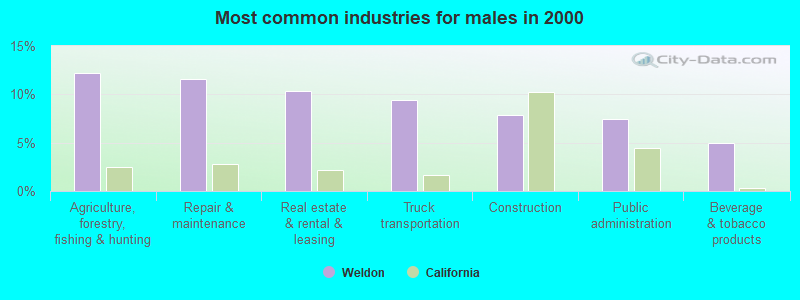 Most common industries for males in 2000