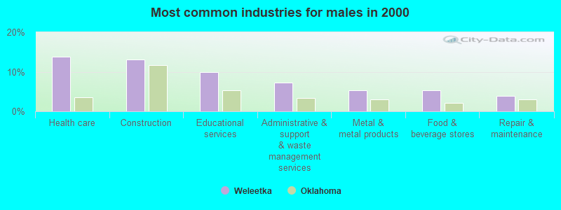 Most common industries for males in 2000