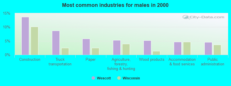 Most common industries for males in 2000