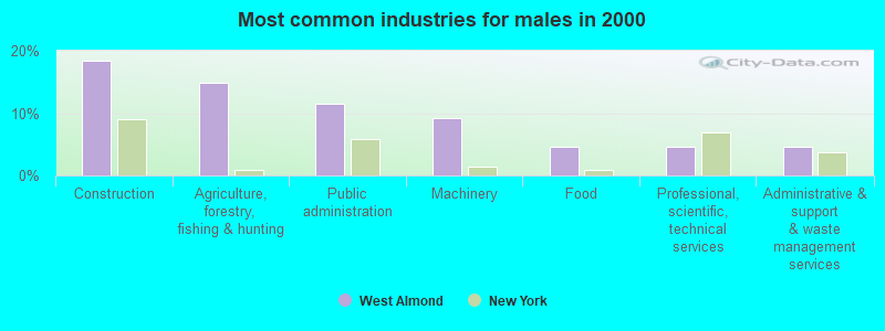 Most common industries for males in 2000