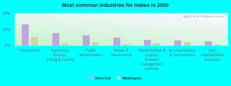 Most common industries for males in 2000