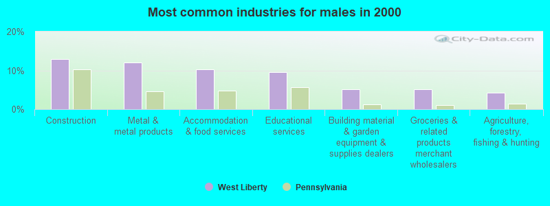 Most common industries for males in 2000