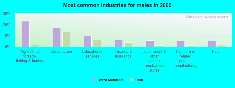 Most common industries for males in 2000