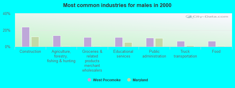 Most common industries for males in 2000