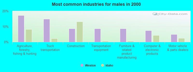 Most common industries for males in 2000