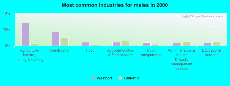 Most common industries for males in 2000