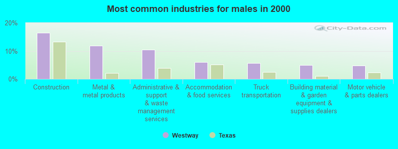 Most common industries for males in 2000