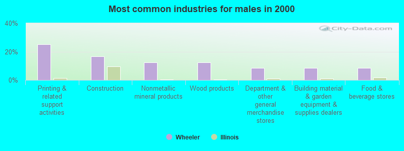 Most common industries for males in 2000