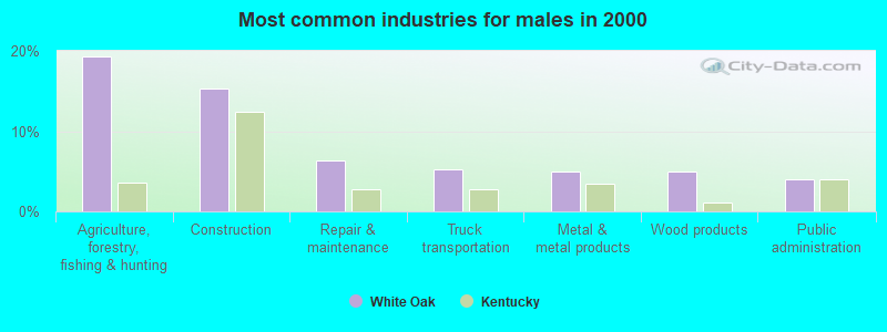 Most common industries for males in 2000