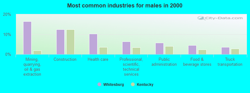 Most common industries for males in 2000