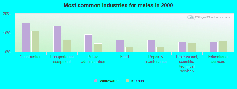 Most common industries for males in 2000