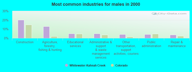 Most common industries for males in 2000