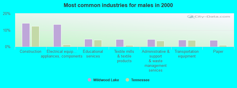 Most common industries for males 