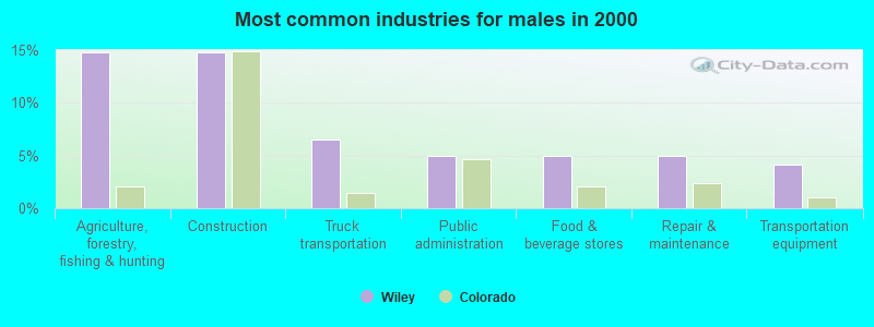 Most common industries for males in 2000