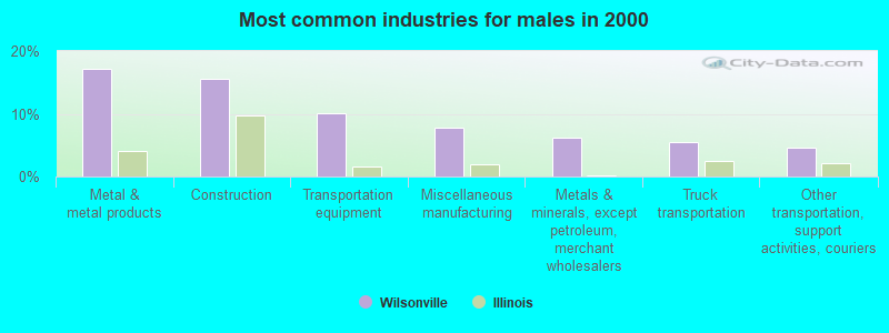 Most common industries for males in 2000