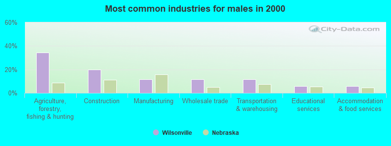 Most common industries for males in 2000