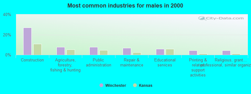 Most common industries for males in 2000