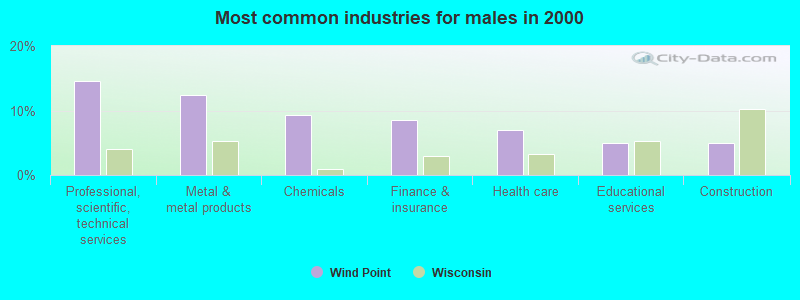 Most common industries for males in 2000